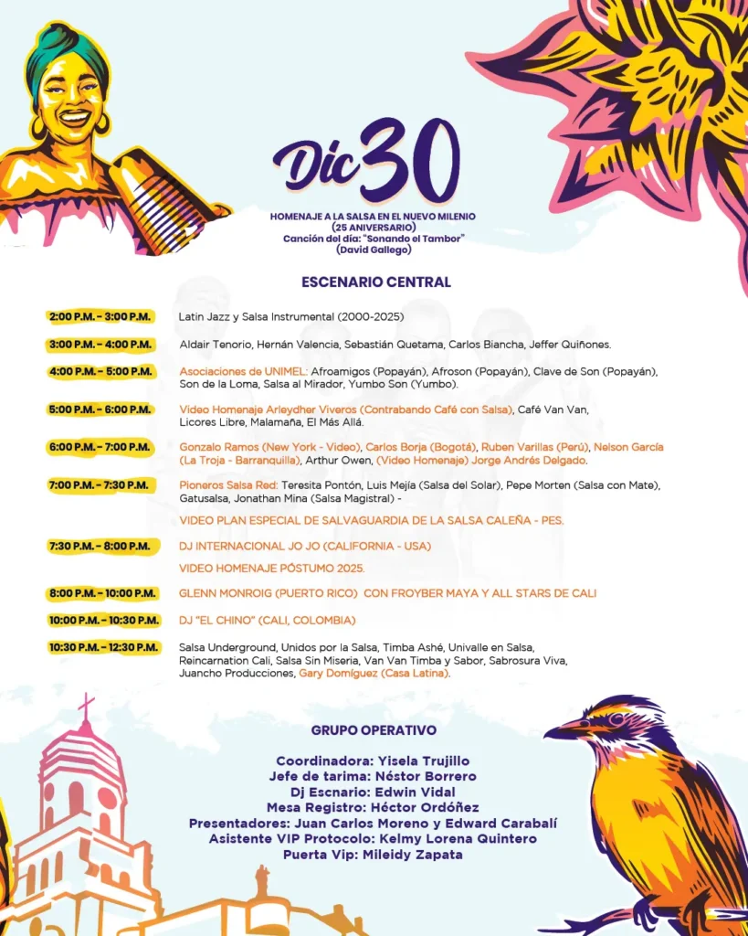 Encuentro de Melómanos y Coleccionistas 2026 – Feria de Cali 5 Cartel Homenaje a la Salsa en el Nuevo Milenio, programación del 30 de diciembre en el Encuentro de Melómanos y Coleccionistas 2025, con Glenn Monroig y All Stars de Cali