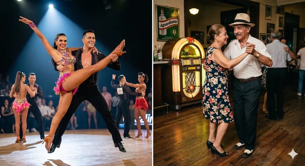 Comparación Visual de Bailarín de Espectáculo vs Bailador de Barrio